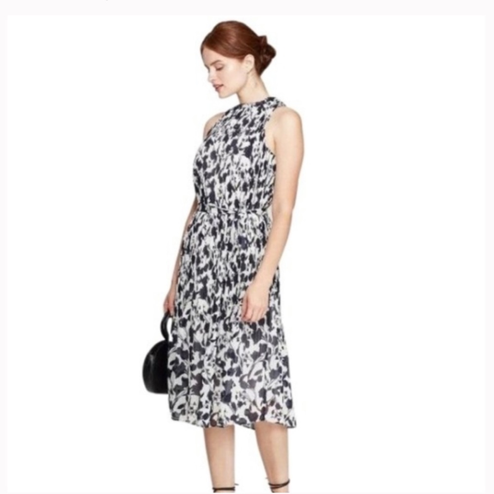 Pleated floral midi dress